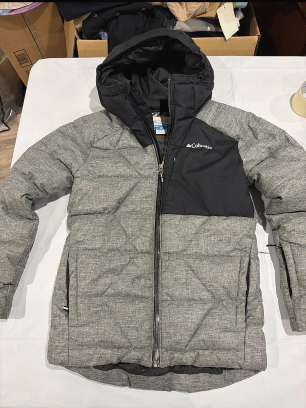 Columbia Gray and Black Hooded Kids Puffer Jacket